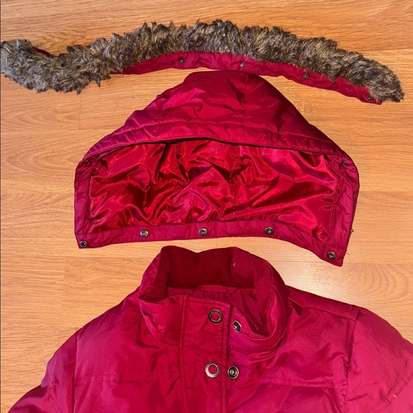 EDDIE BAUER Small Red 700 Fill Goose Down Parka Coat Jacket with Hood - Picture 4 of 10